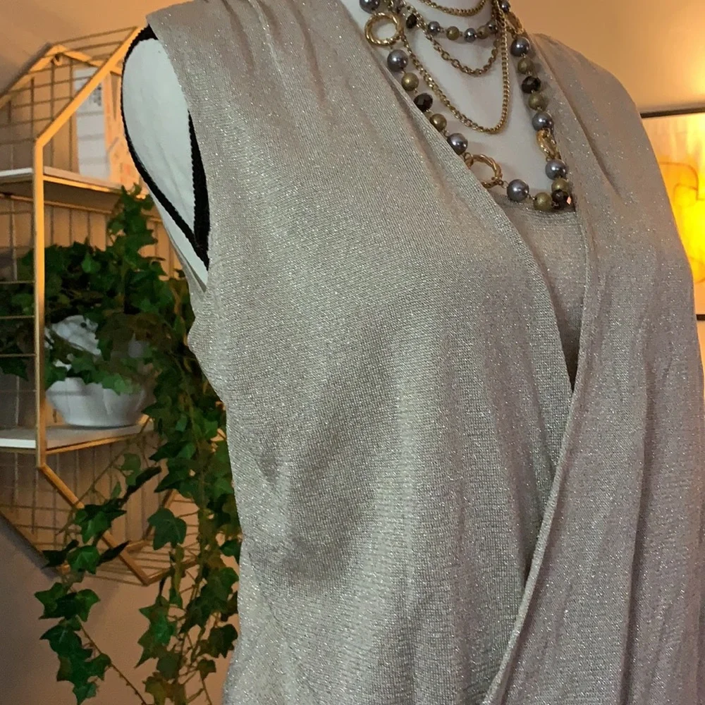 💛 WBHM | Gold Sparkly Taupe Faux Wrap Top - Picture 3 of 8